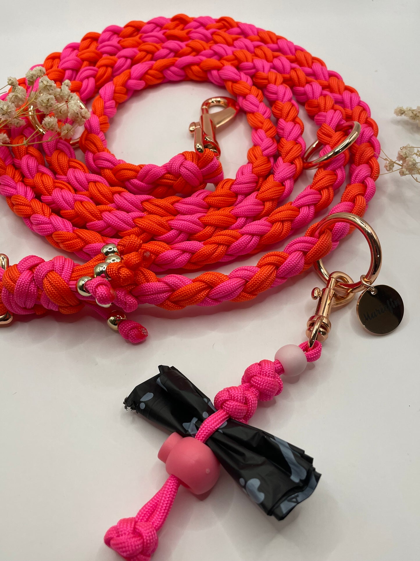 Doppelt geflochtene Leine mit Kotbeutelhalter -2m-