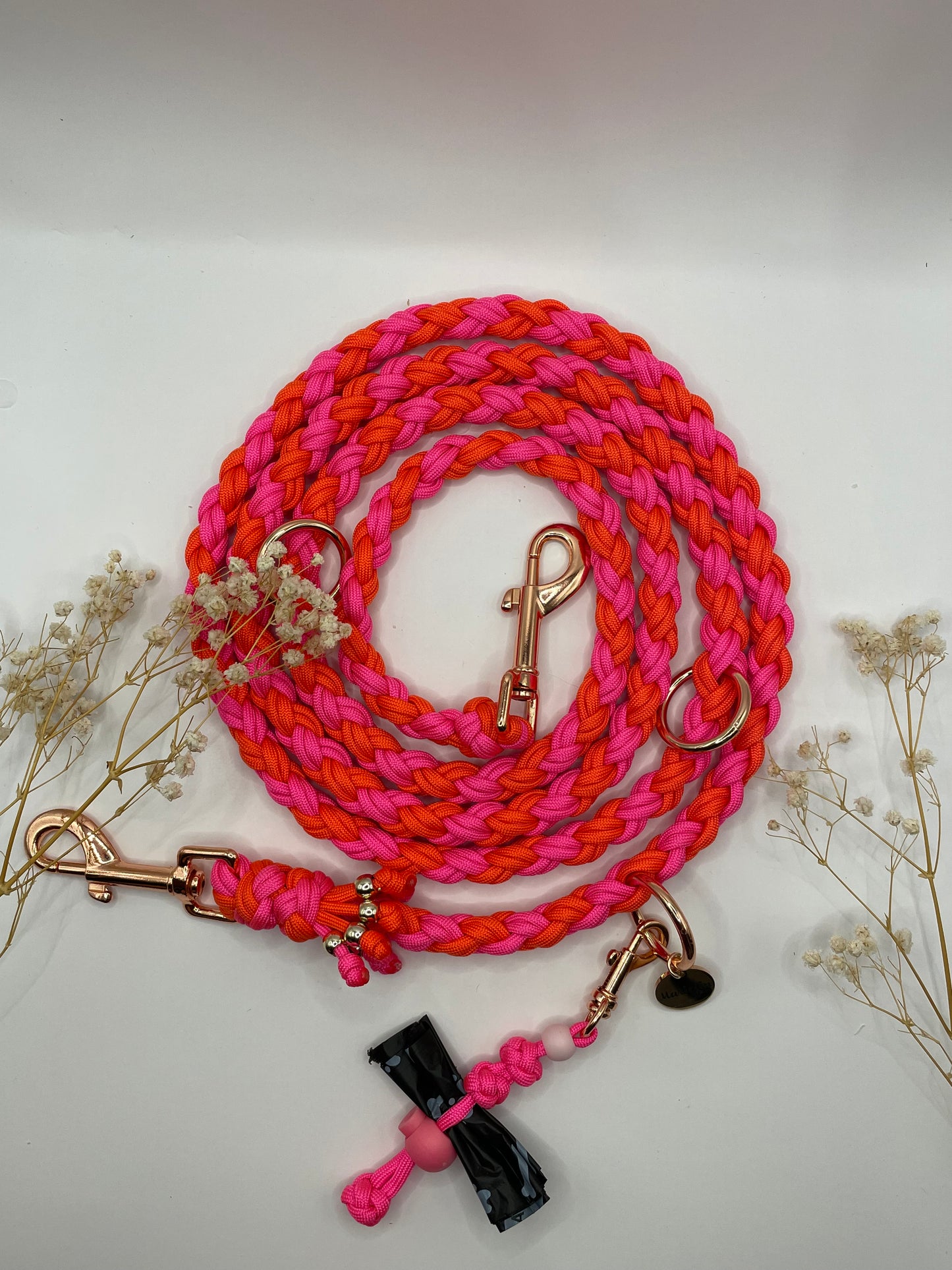 Doppelt geflochtene Leine mit Kotbeutelhalter -2m-